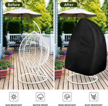 Black Heavy Duty Hanging Egg Chair Shield with Windproof Drawstring and Storage Bag - Waterproof & Dustproof Garden Swing Chair Protector (Double Seat 190 x 115 CM) - Image 4