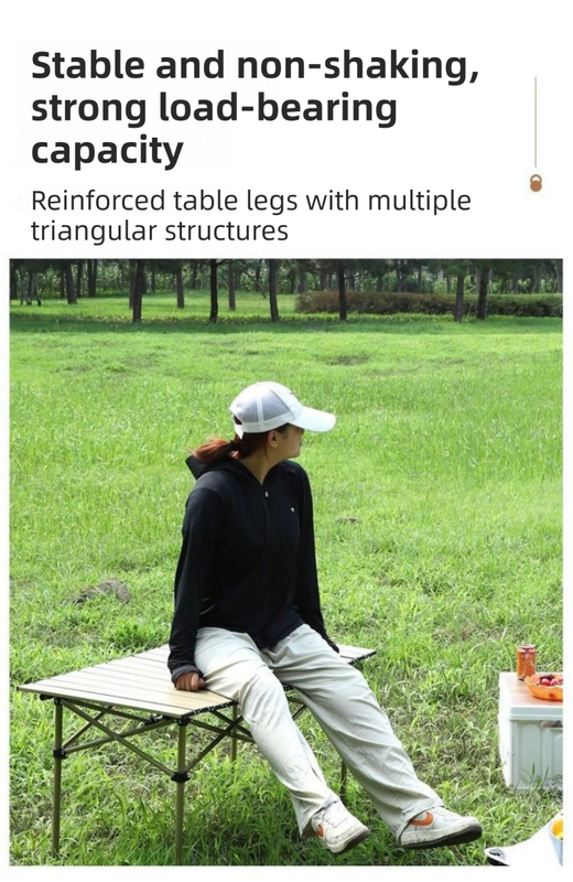 120CM Khaki Portable Folding Egg Roll Camping Table with Storage Bag & Mesh Net- Heavy-Duty Carbon Steel Picnic Table for 6-8 People - Image 5