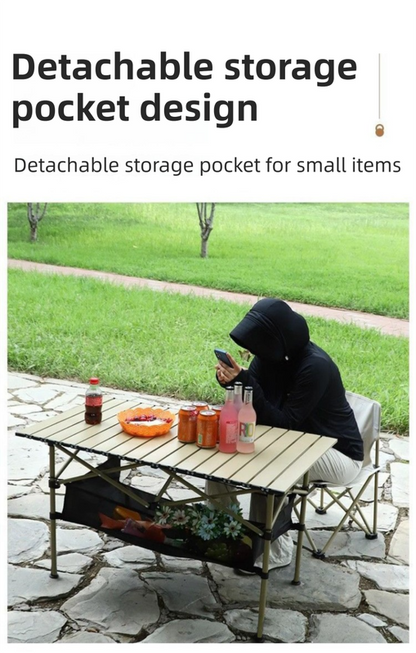 95CM Black Portable Folding Egg Roll Camping Table + 4-Pack 36CM Chairs with Storage Bag & Mesh Net- Heavy-Duty Carbon Steel Picnic Table for 4-6 People - Image 5