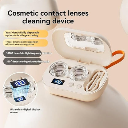 Smart High-Frequency Ultrasonic Contact Lens Cleaner with Digital Display & 4 Level Timer - Portable 3D Suspension Deep Cleaning Machine Integrated Makeup Mirror & Tool Kit - Image 2