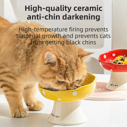Black Elevated 15° Tilted Ceramic Cat Bowl - Anti-Chin Acne Glaze Finish, Non-Slip Weighted Base & Neck Protection Pet Feeder - Image 2