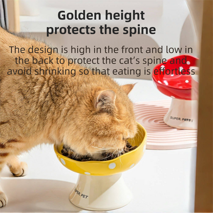 Yellow Elevated 15° Tilted Ceramic Cat Bowl - Anti-Chin Acne Glaze Finish, Non-Slip Weighted Base & Neck Protection Pet Feeder - Image 3
