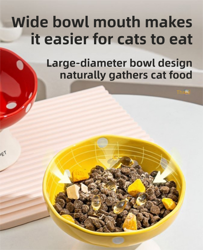 Yellow Elevated 15° Tilted Ceramic Cat Bowl - Anti-Chin Acne Glaze Finish, Non-Slip Weighted Base & Neck Protection Pet Feeder - Image 4