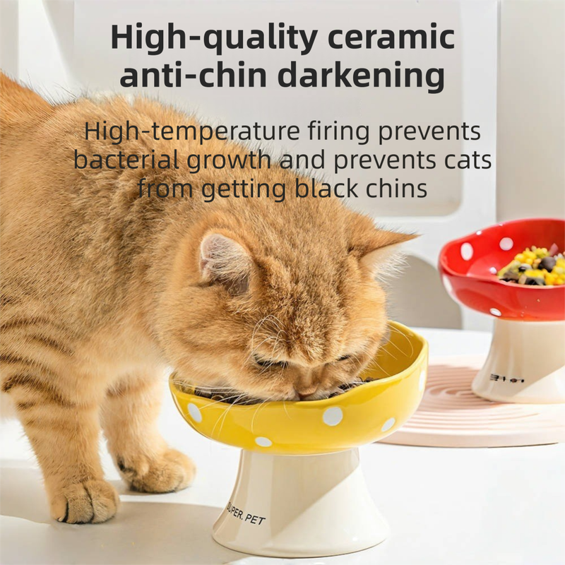Red and Black Elevated 15° Tilted Ceramic Cat Bowl - Anti-Chin Acne Glaze Finish, Non-Slip Weighted Base & Neck Protection Pet Feeder - Image 3