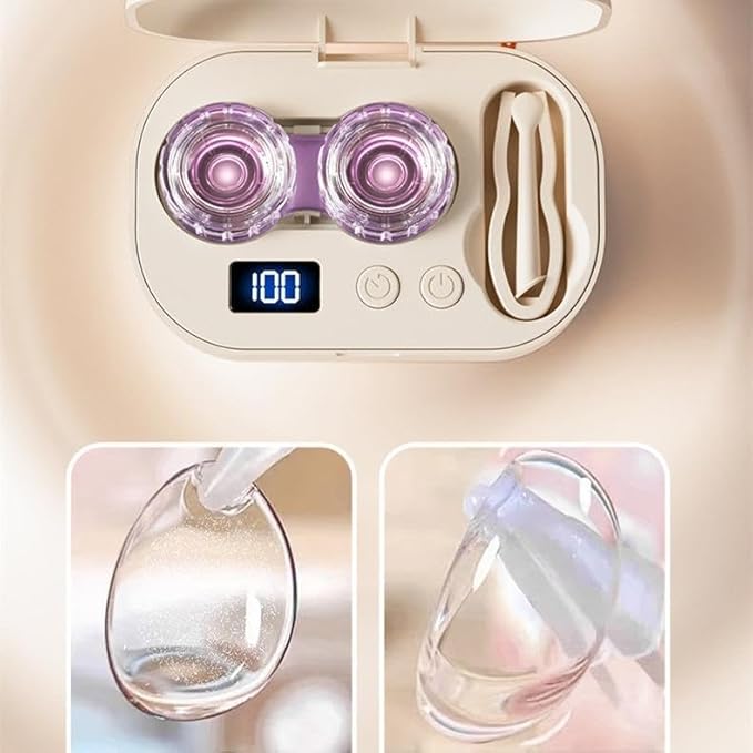 Premium Eye Care Travel Set: 2-in-1 Black Dual-Layer Leather Eyewear Case and Smart Ultrasonic Contact Lens Cleaner with Mirror & Lens Care Kit  - Image 3
