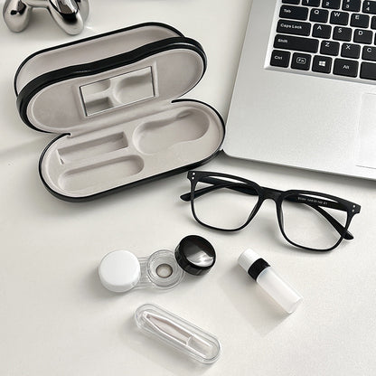 Premium Eye Care Travel Set: 2-in-1 Black Dual-Layer Leather Eyewear Case and Smart Ultrasonic Contact Lens Cleaner with Mirror & Lens Care Kit  - Image 4
