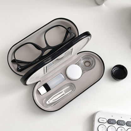 Premium Eye Care Travel Set: 2-in-1 Black Dual-Layer Leather Eyewear Case and Smart Ultrasonic Contact Lens Cleaner with Mirror & Lens Care Kit  - Image 5