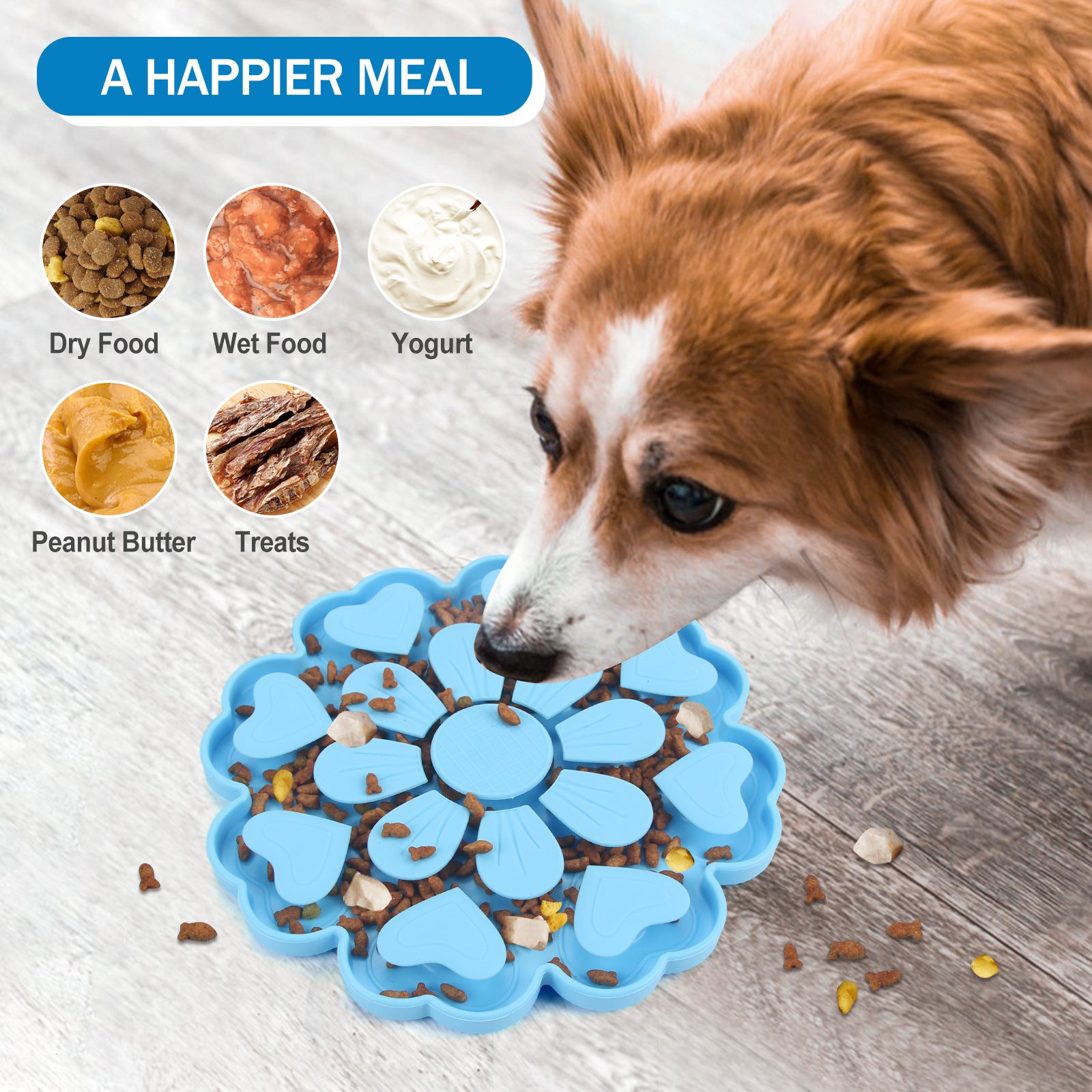 Blue 4-in-1 Textured Silicone Pet Lick Mat & Slow Feeder - Anti-Anxiety Calming Pad with Back Suction Cups - Image 4