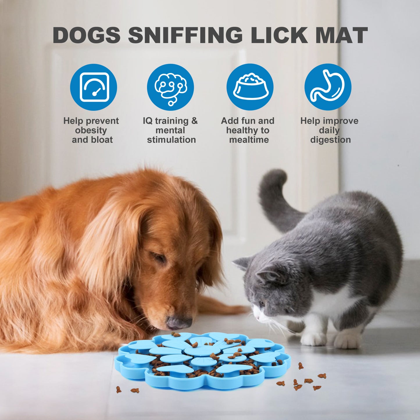 Yellow 4-in-1 Textured Silicone Pet Lick Mat & Slow Feeder - Anti-Anxiety Calming Pad with Back Suction Cups - Image 3