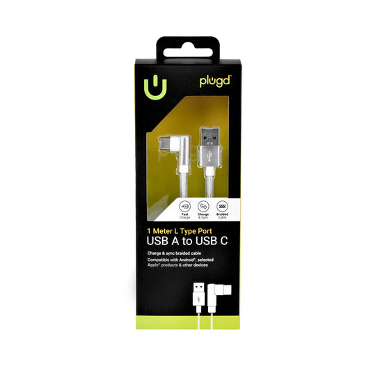 1M USB A to USB C Right Angle 90 Degree L Shape Fast Charging Cable - Image 3