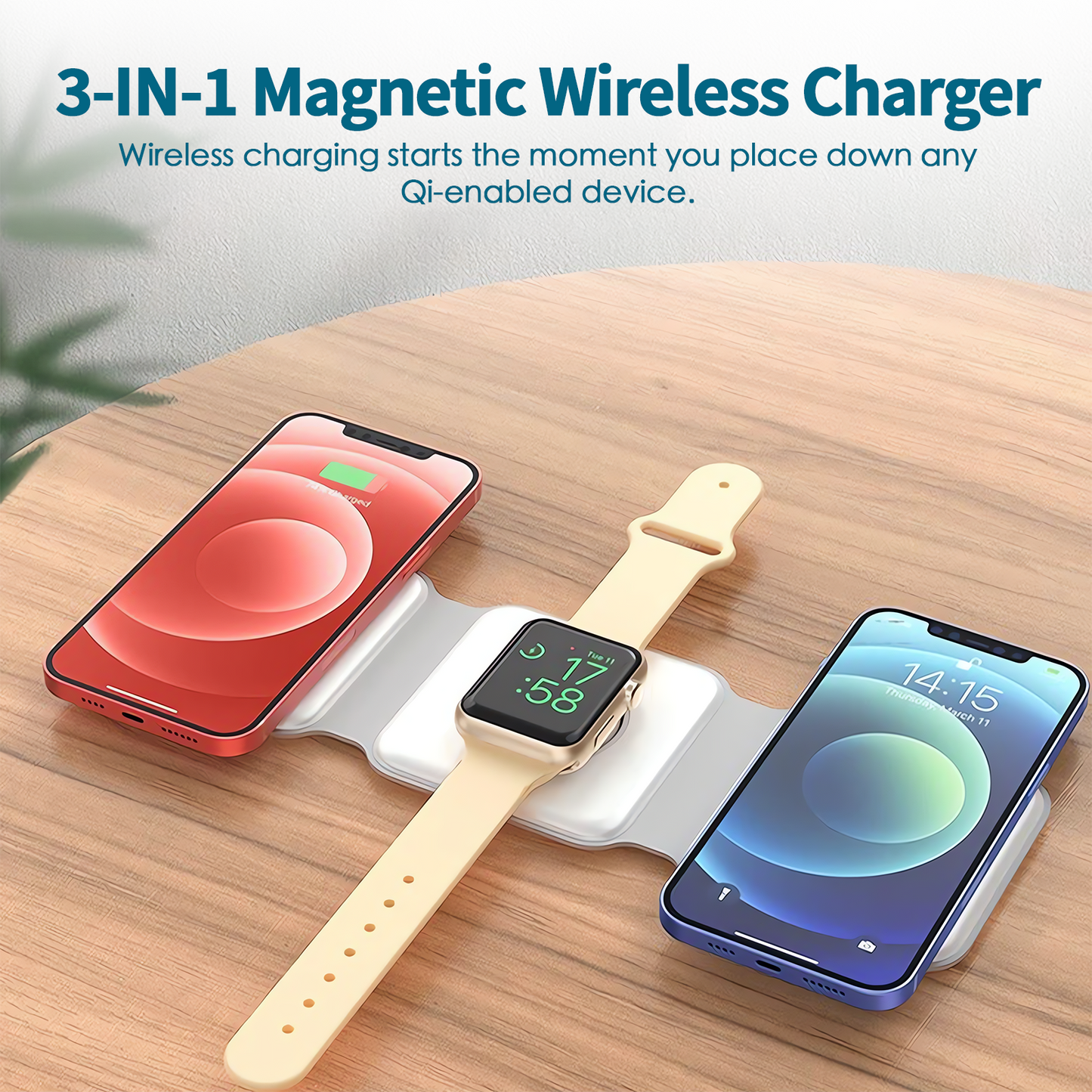 3 in 1 Wireless 15W Qi Fast Charging Foldable Station for Apple Mag Safe - Image 3