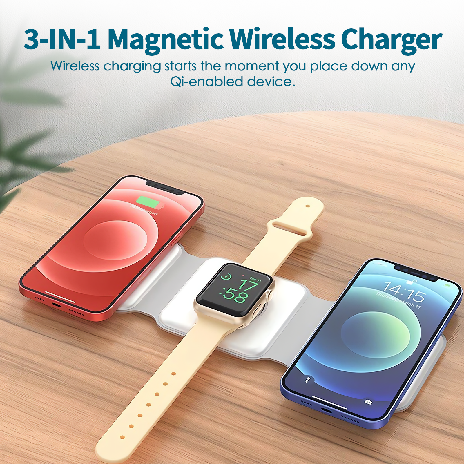 3 in 1 Wireless 15W Qi Fast Charging Foldable Station for Apple Mag Safe - Image 3