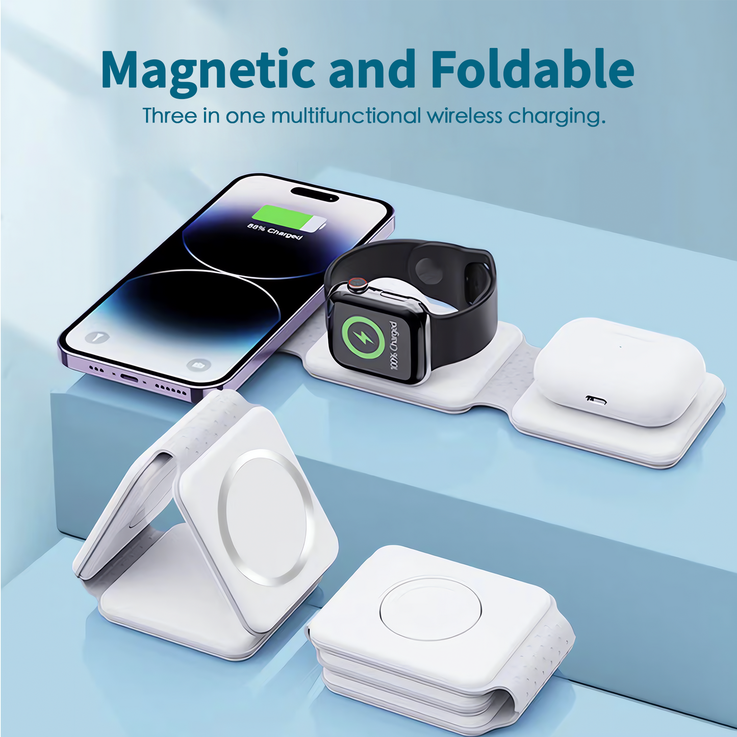 3 in 1 Wireless 15W Qi Fast Charging Foldable Station for Apple Mag Safe - Image 5