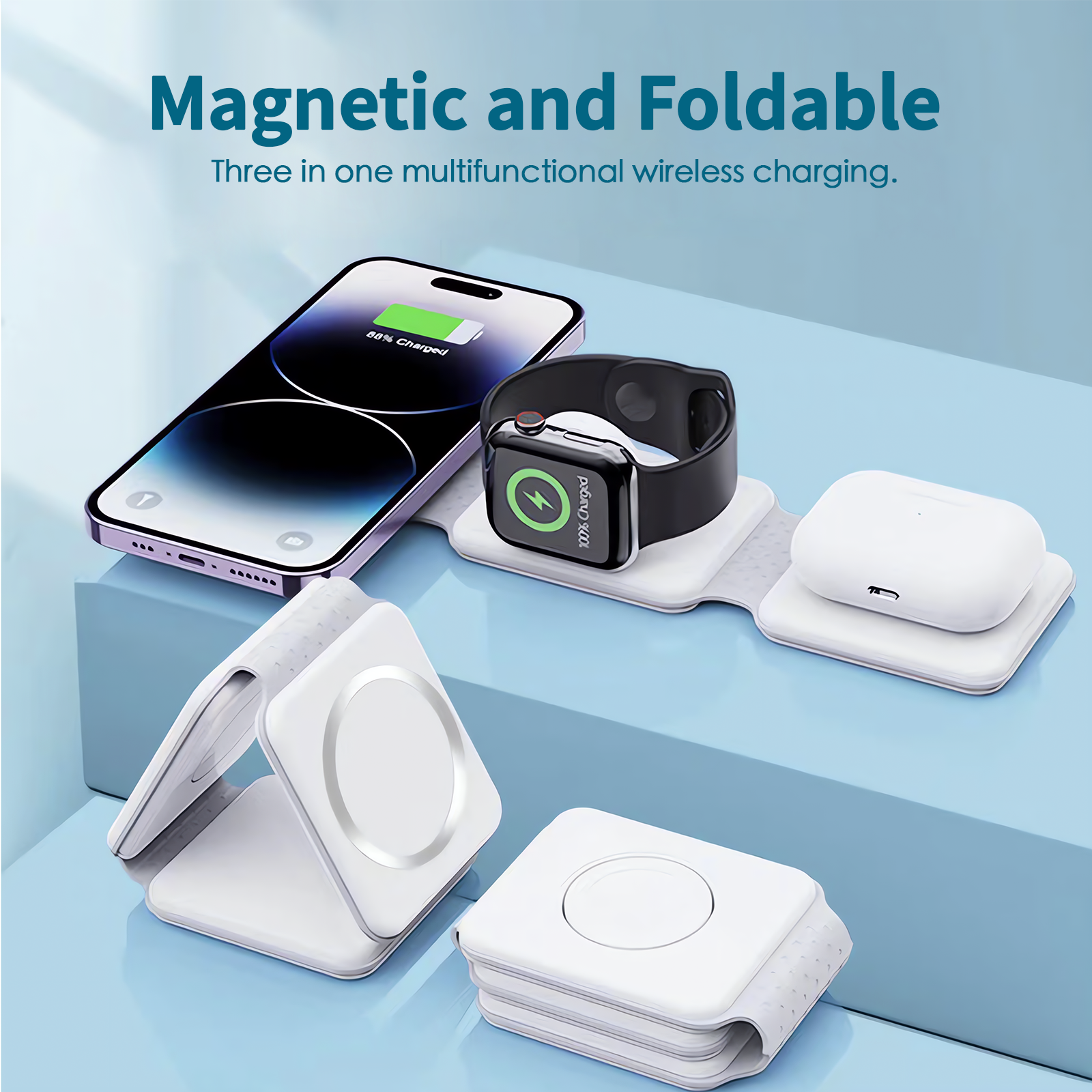 3 in 1 Wireless 15W Qi Fast Charging Foldable Station for Apple Mag Safe - Image 5