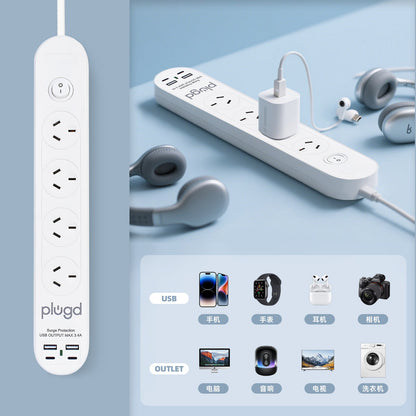 Plugd 2 USB A + 2 USB C 240V 10A Powerboard with Surge Protection - Image 3