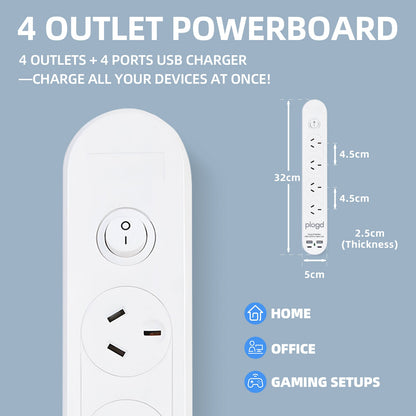 Plugd 2 USB A + 2 USB C 240V 10A Powerboard with Surge Protection - Image 4