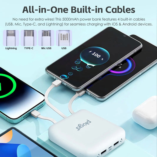 5000mAh Fast Charge Power Bank with 4 Built-in Cables and LED Lights - Image 2