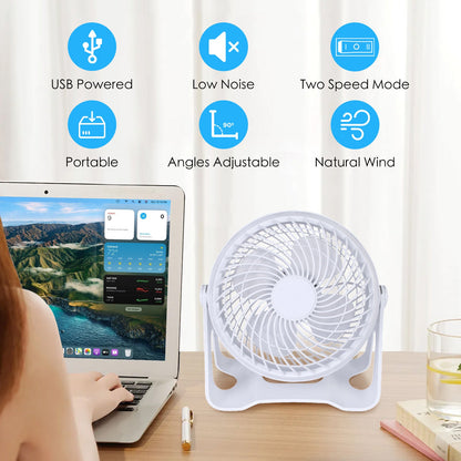 USB Powered Desk Fan – Portable 2-Speed Adjustable Angle Cooling Fan (White) - Image 2