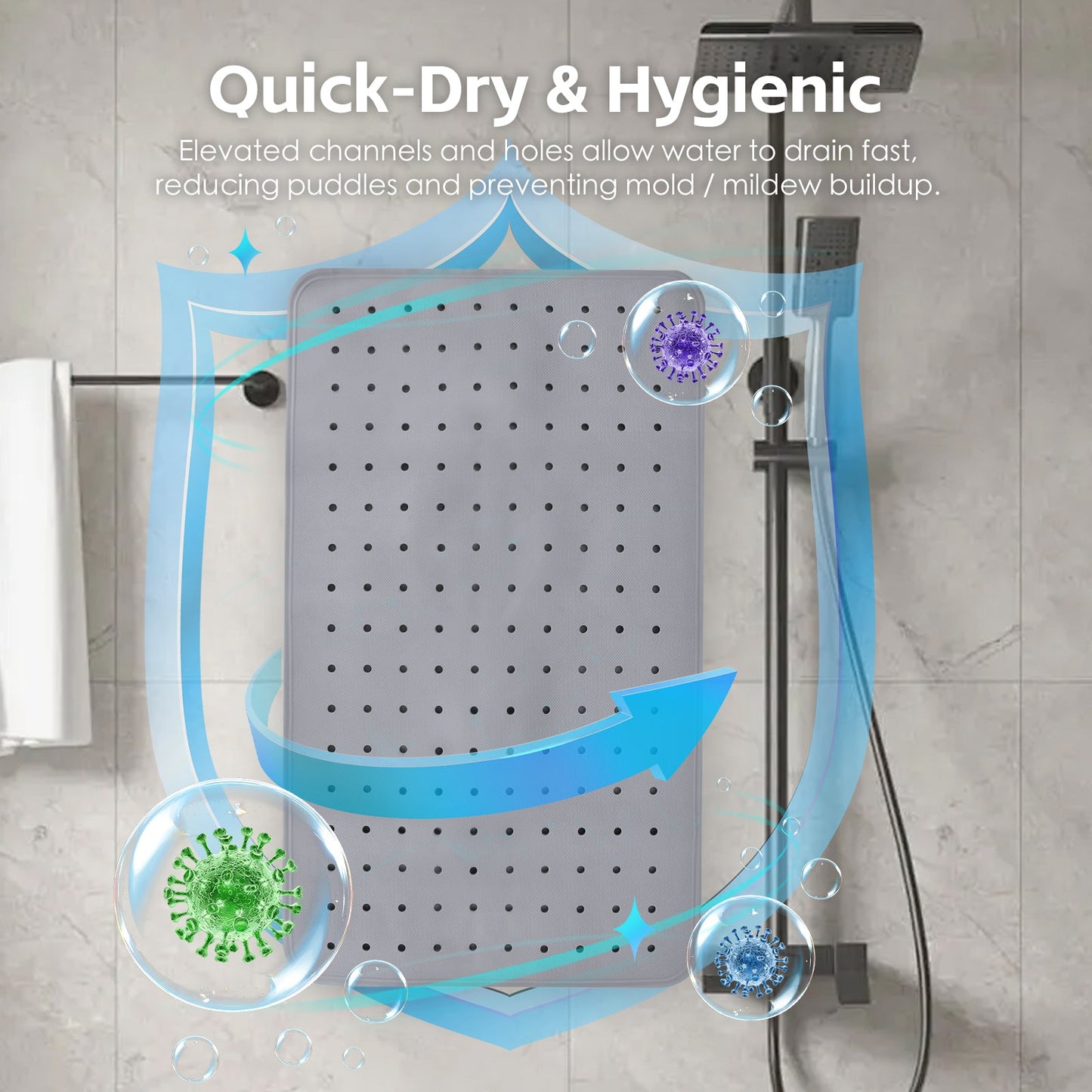 2Pack 70×40 cm Anti‑Slip Grip Shower Mat Quick‑Dry Bath Mat with 100+ Suction Cups - Image 4