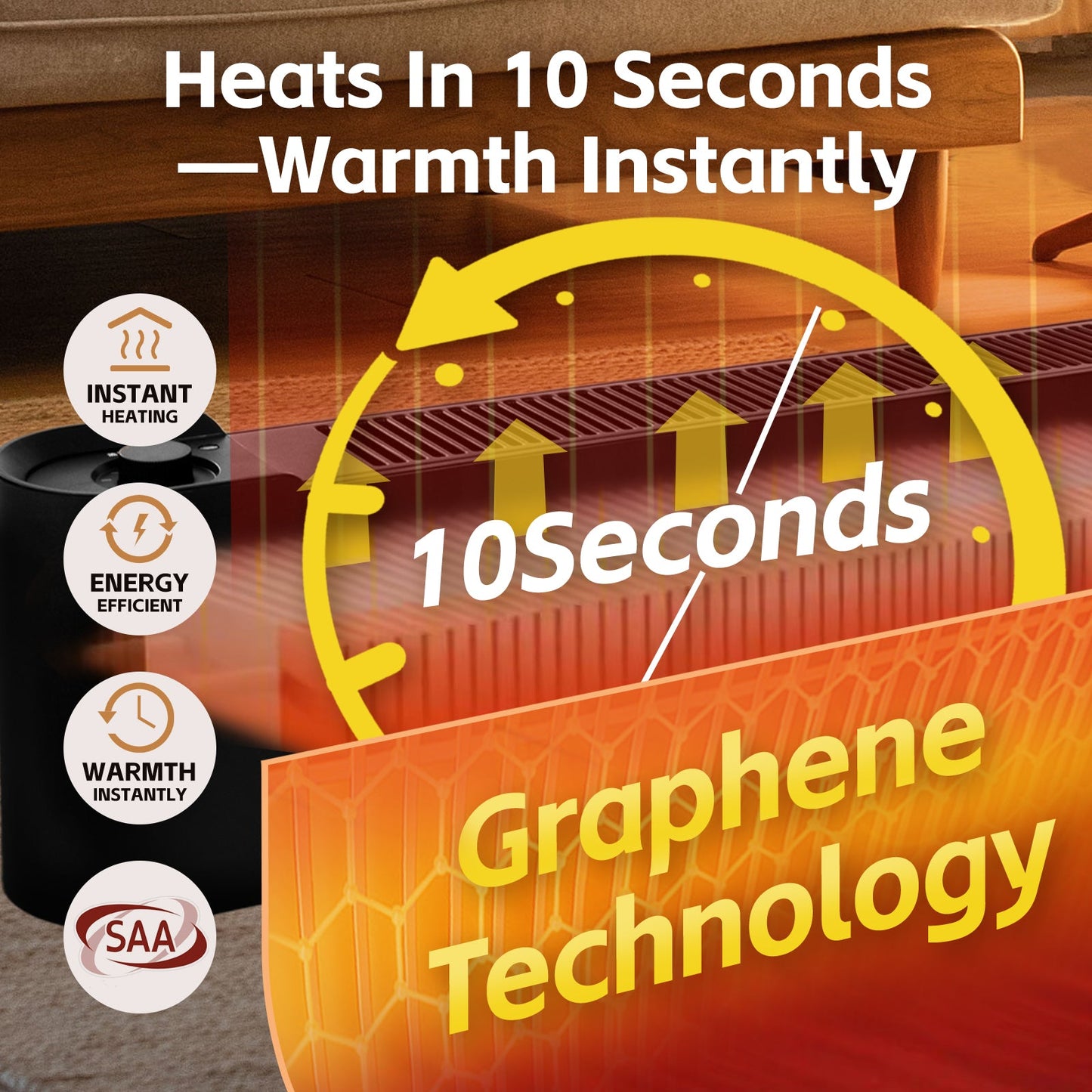 2200W Graphene Floor Electric Heater – Fast Heating, Energy-Efficient, Portable Indoor Heater - Image 2