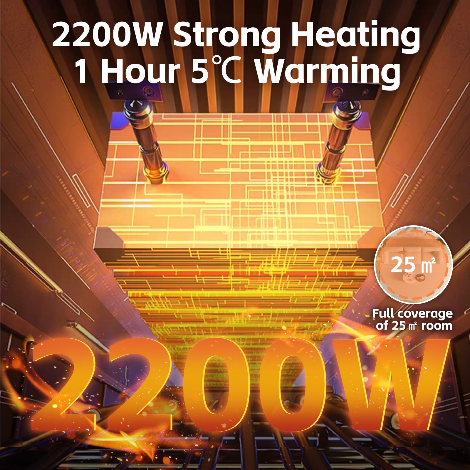 2200W Graphene Floor Electric Heater – Fast Heating, Energy-Efficient, Portable Indoor Heater - Image 4