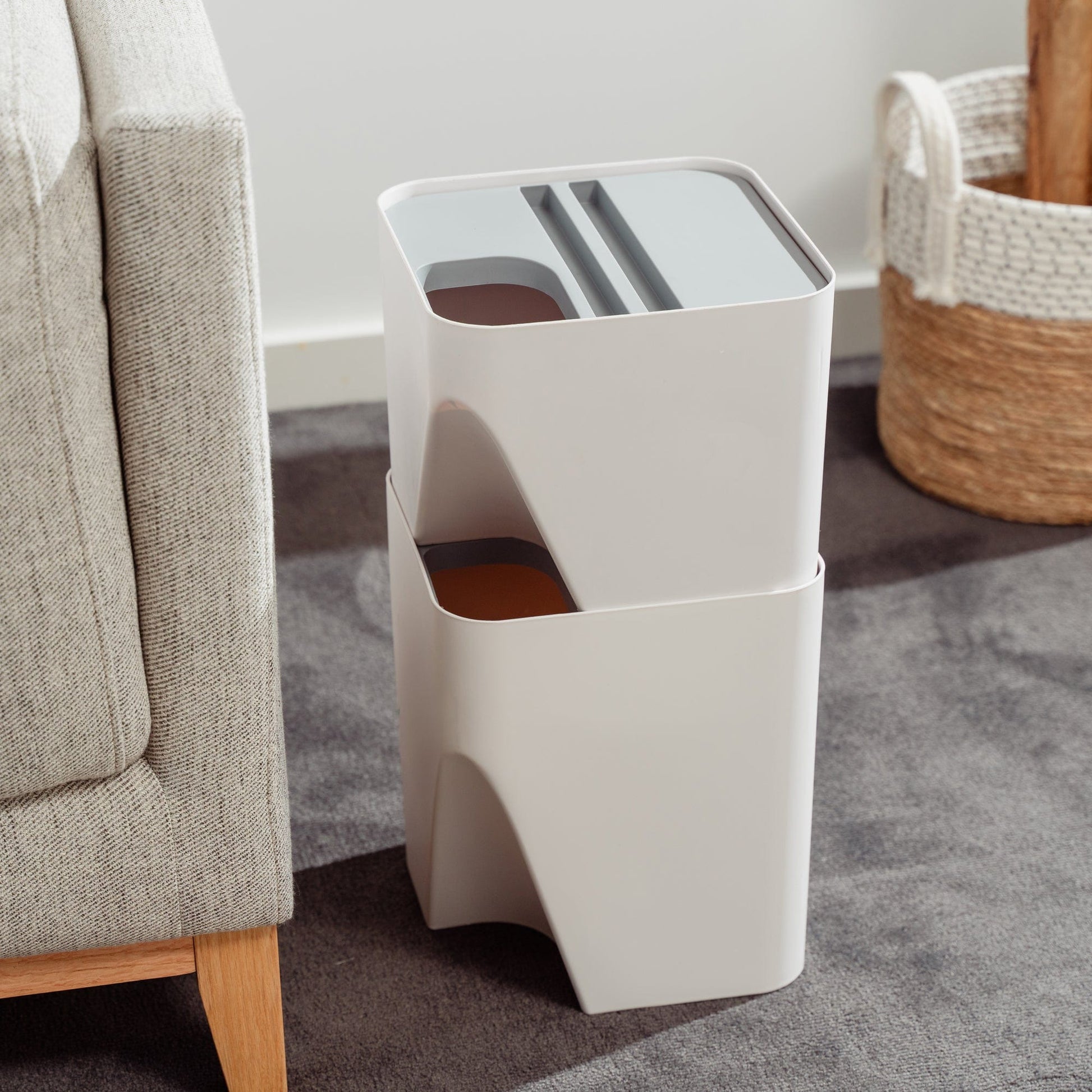 2 Pcs 12L+18L Stackable Plastic Kitchen Trash Bin Household Classification Storage Box - Image 2