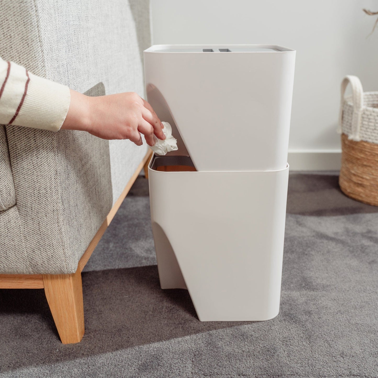 2 Pcs 12L+18L Stackable Plastic Kitchen Trash Bin Household Classification Storage Box - Image 5