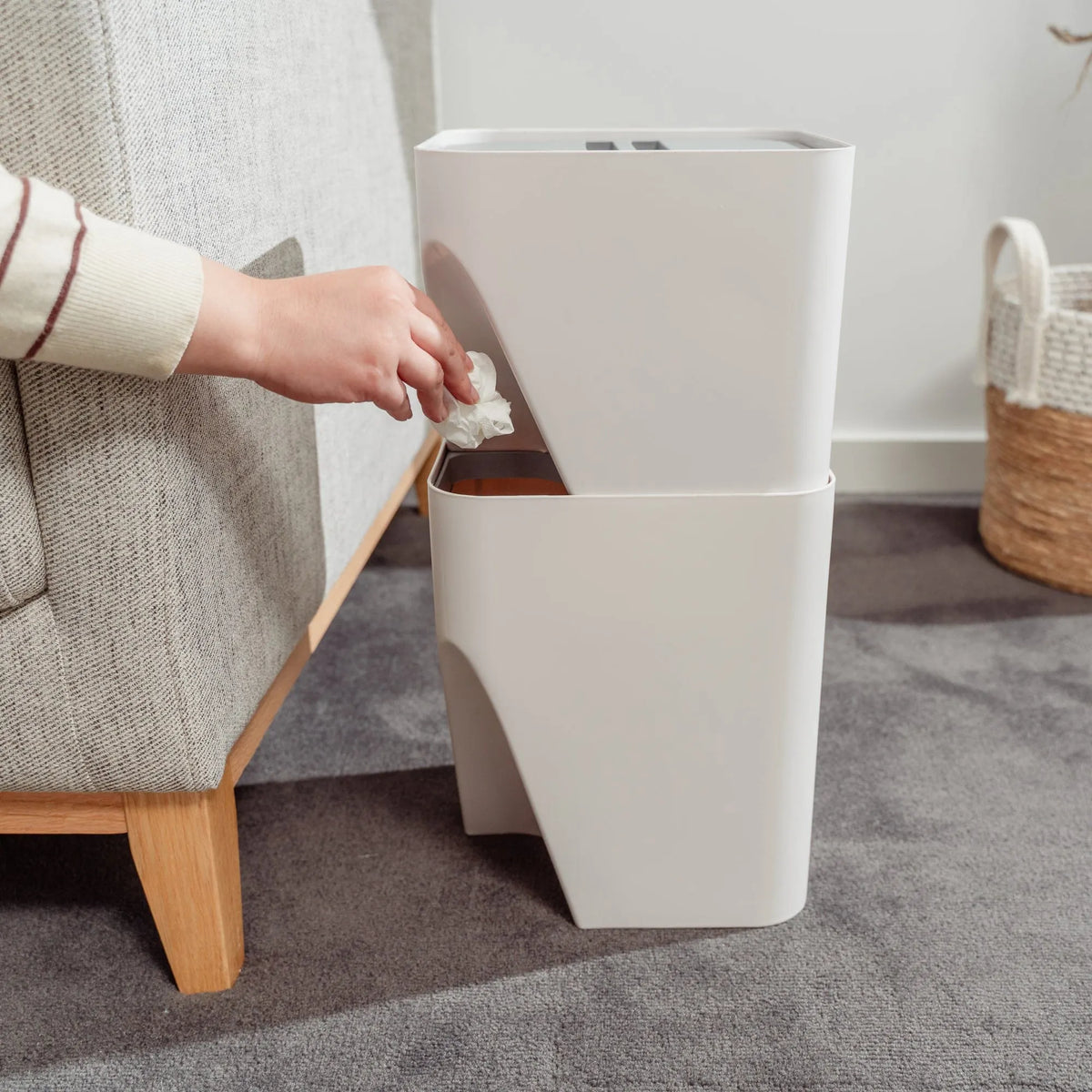 2 Pcs 12L+18L Stackable Plastic Kitchen Trash Bin Household Classification Storage Box - Image 5