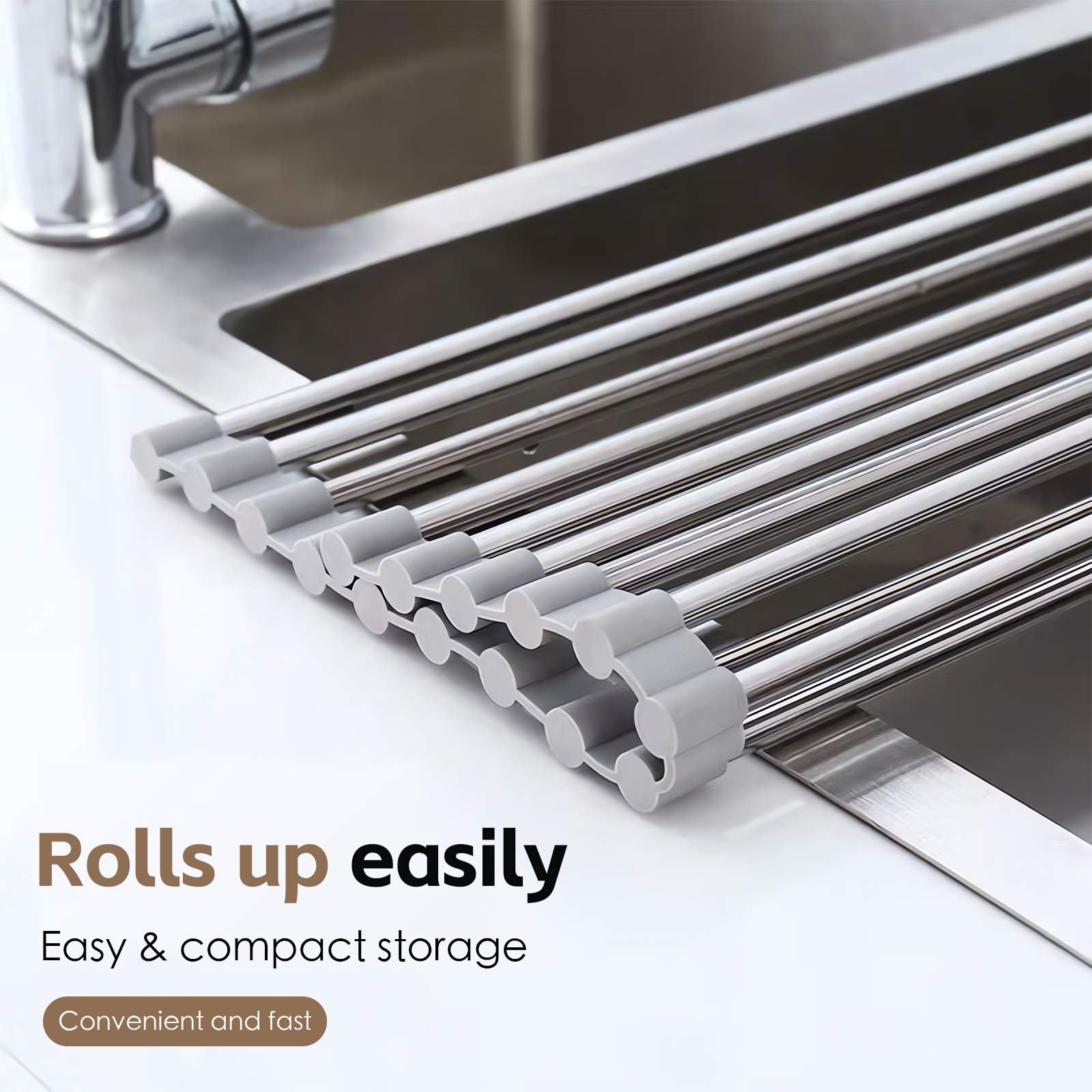 Silver Over Sink Draining Rack with Anti-Slip Grips - Image 2