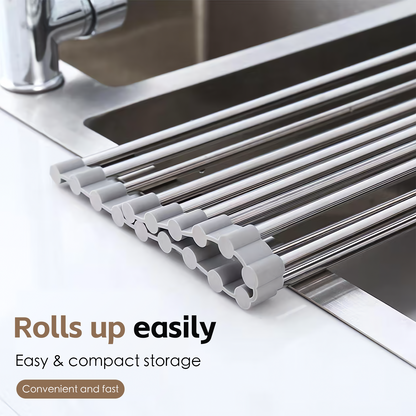 Silver Over Sink Draining Rack with Anti-Slip Grips - Image 2