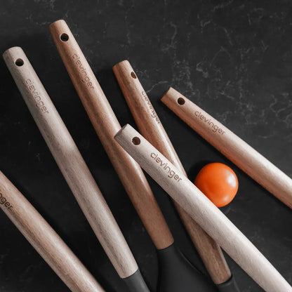 3 Pcs Beechwood & Silicone Kitchen Cooking Utensils Set - Turner/Spoon/Slotted Turner  - Charcoal - Image 4