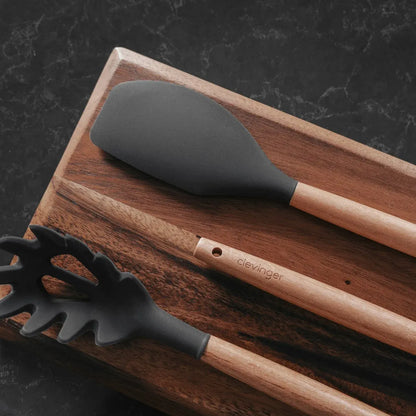 3 Pcs Beechwood & Silicone Kitchen Baking Utensils Set – Charcoal (Spatula, Whisk, Basting Brush) - Image 3