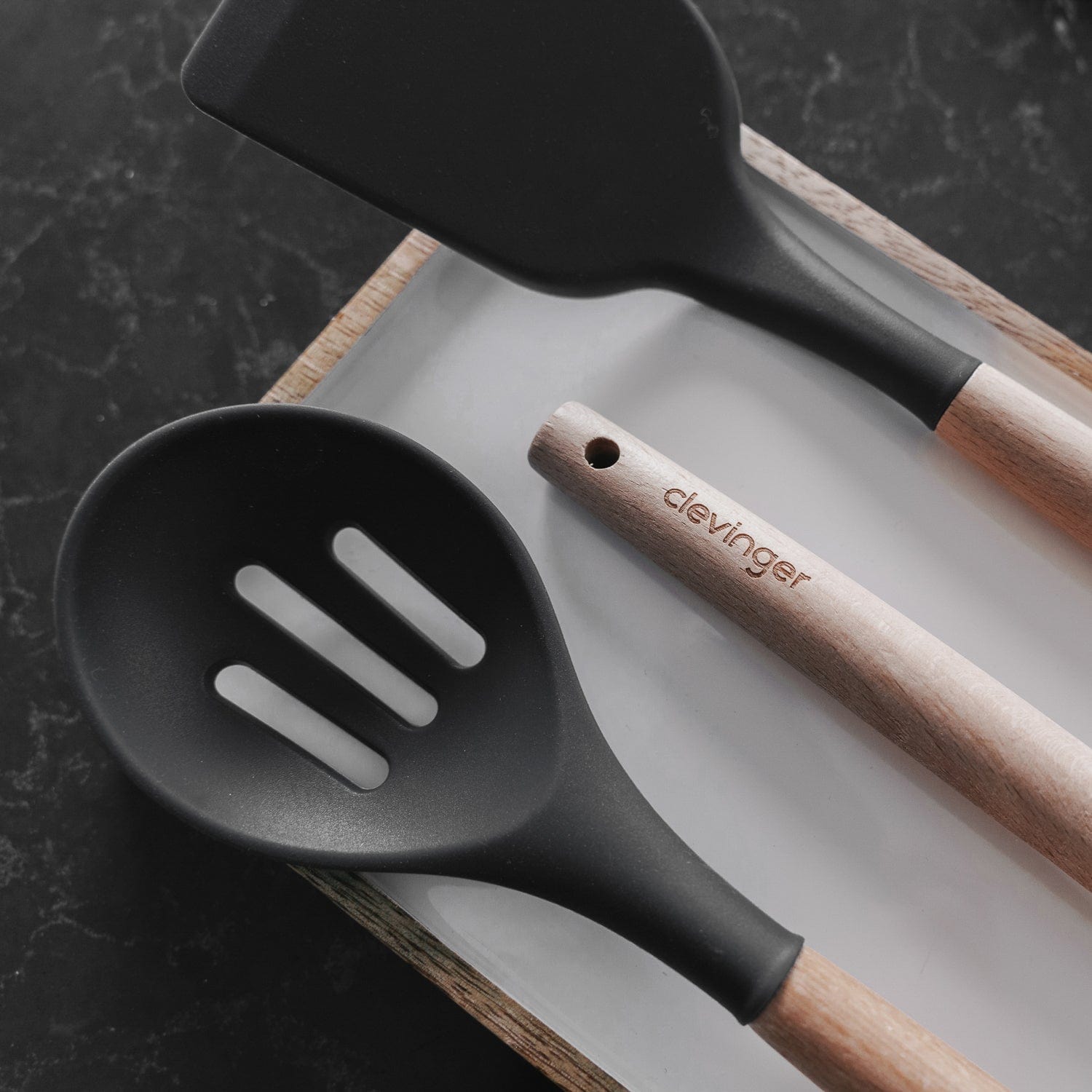 Beechwood & silicone slotted spoon charcoal - Image 3