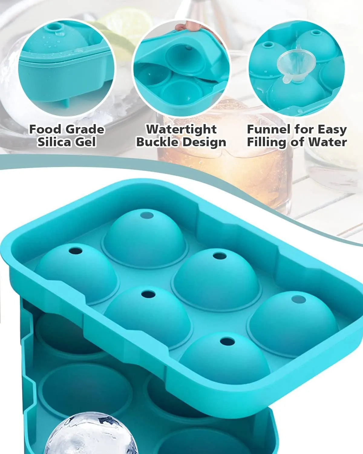 Easy Pop Silicone 6 Sphere Ice Cube Tray - Image 5