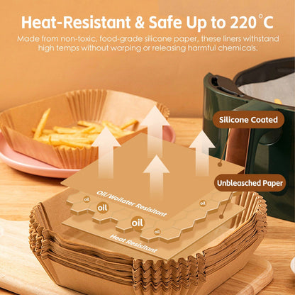 100 Pcs 16.5cm Square Disposable Unbleached Silicone Paper Dish Air-fryer Liner - Image 4