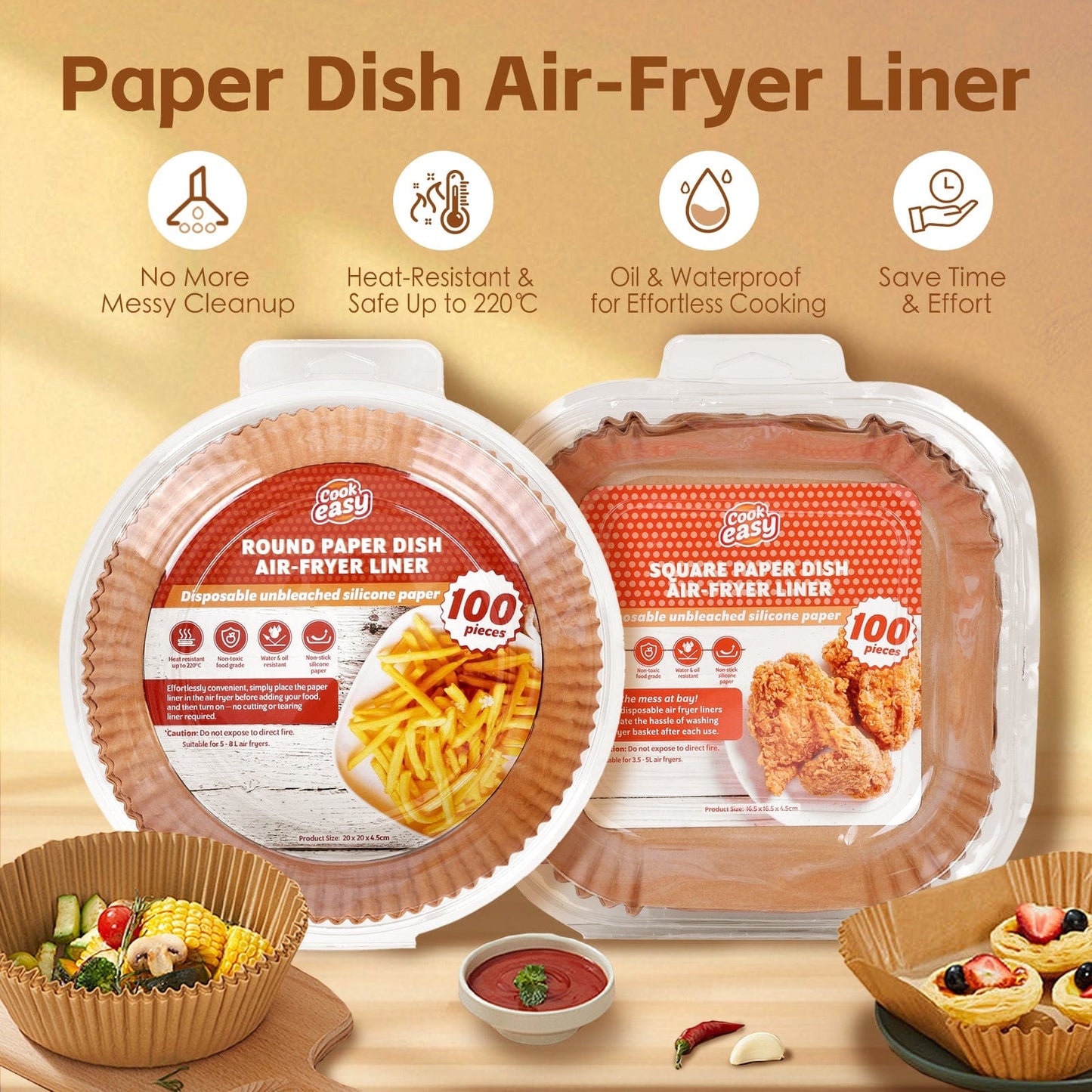 100 Pcs 20cm Square Disposable Unbleached Silicone Paper Dish Air-fryer Liner - Image 2
