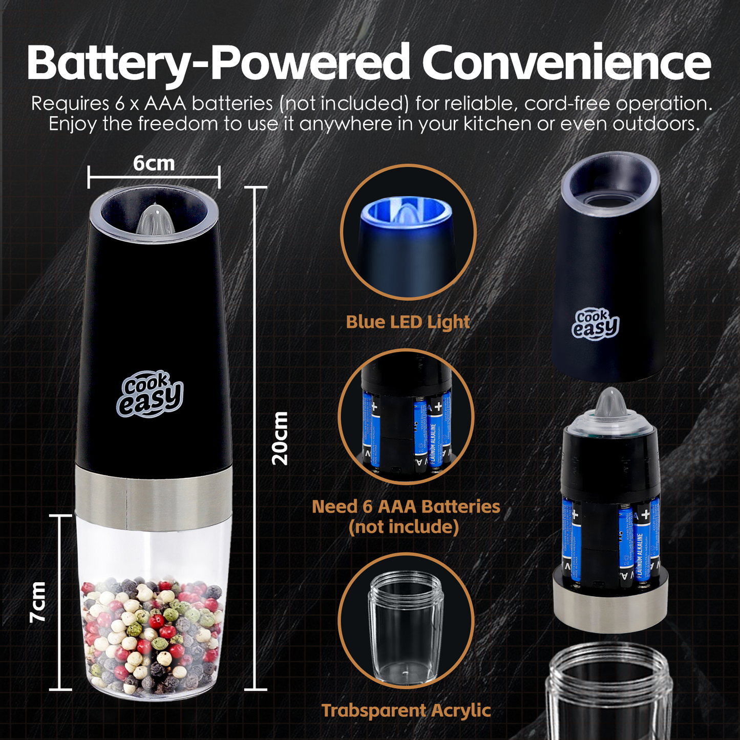 2 Pcs Gravity Sensor Electric Salt and Pepper Spice Grinder - Image 4