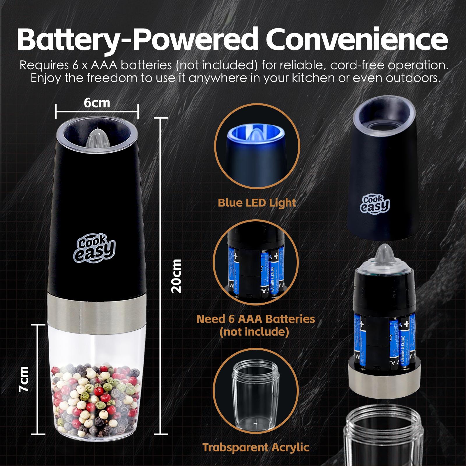 2 Pcs Gravity Sensor Electric Salt and Pepper Spice Grinder - Image 4