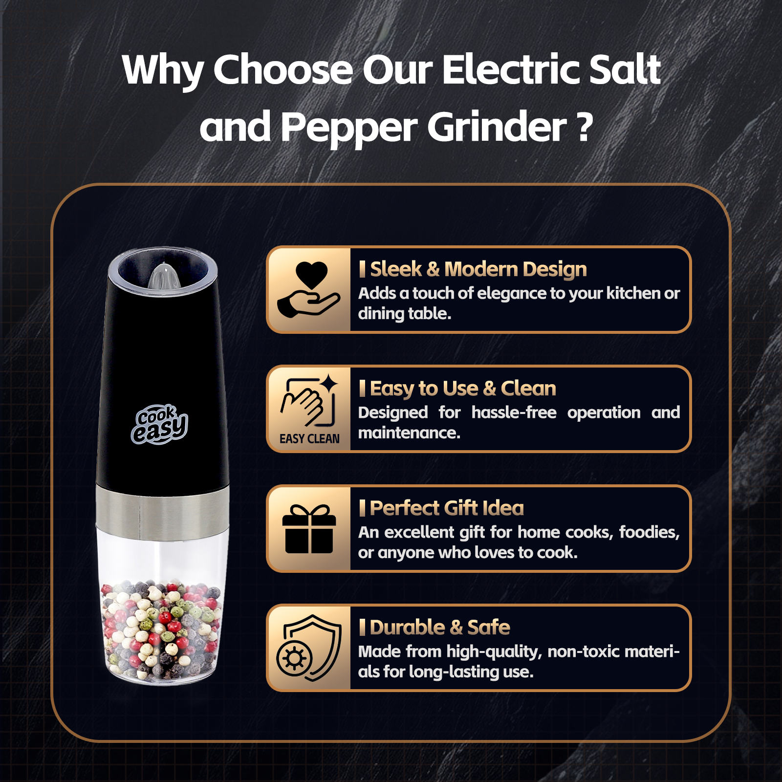 2 Pcs Gravity Sensor Electric Salt and Pepper Spice Grinder - Image 5