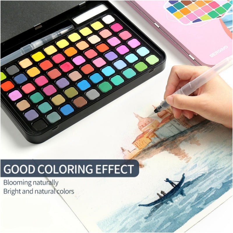 Water paint colour set with brush metal case Portable 60 PCs Concentrated block - Blue - Image 2