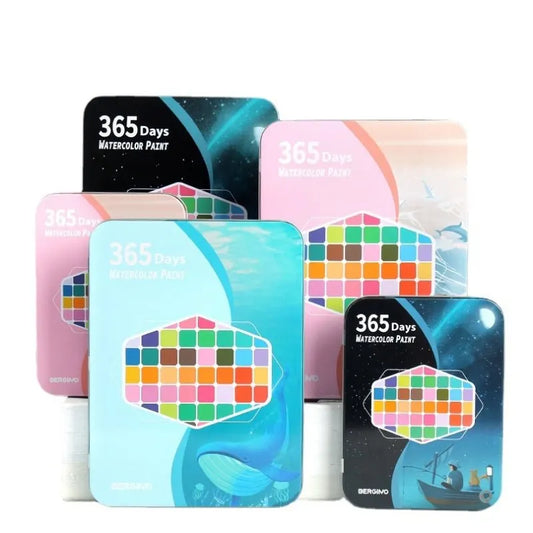 Water paint colour set with brush metal case Portable 60 PCs Concentrated block - Blue - Image 3