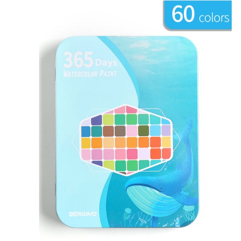Water paint colour set with brush metal case Portable 60 PCs Concentrated block - Blue - Image 6