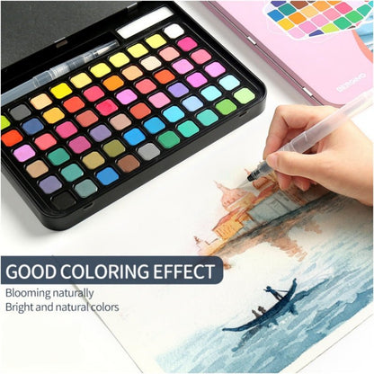 Water paint colour set with brush metal case Portable 60 PCs Concentrated block - Pink - Image 2