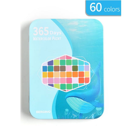 Water paint colour set with brush metal case Portable 60 PCs Concentrated block - Pink - Image 4