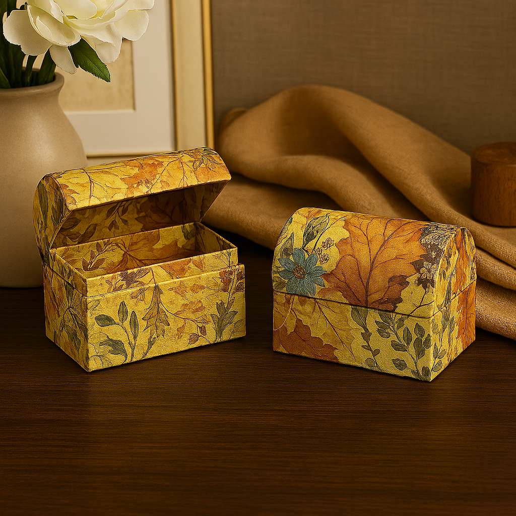 2‑Pack Decorative Floral Storage Boxes – Autumn Leaf Pattern, Handmade‑Style Paper Gift & Trinket Boxes - Image 2