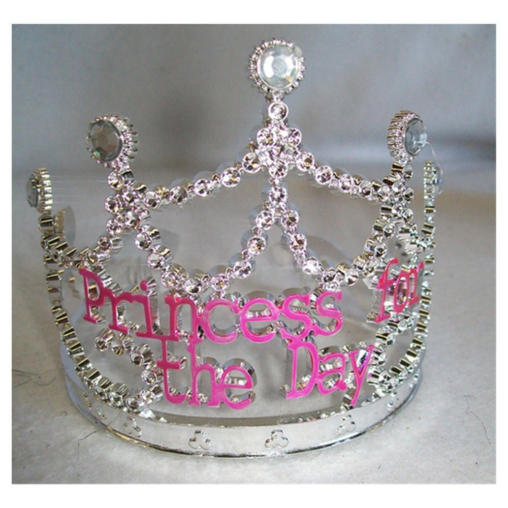 Princess for the Day Tiara – Silver Rhinestone Crown with Pink Lettering - Silver - Image 3
