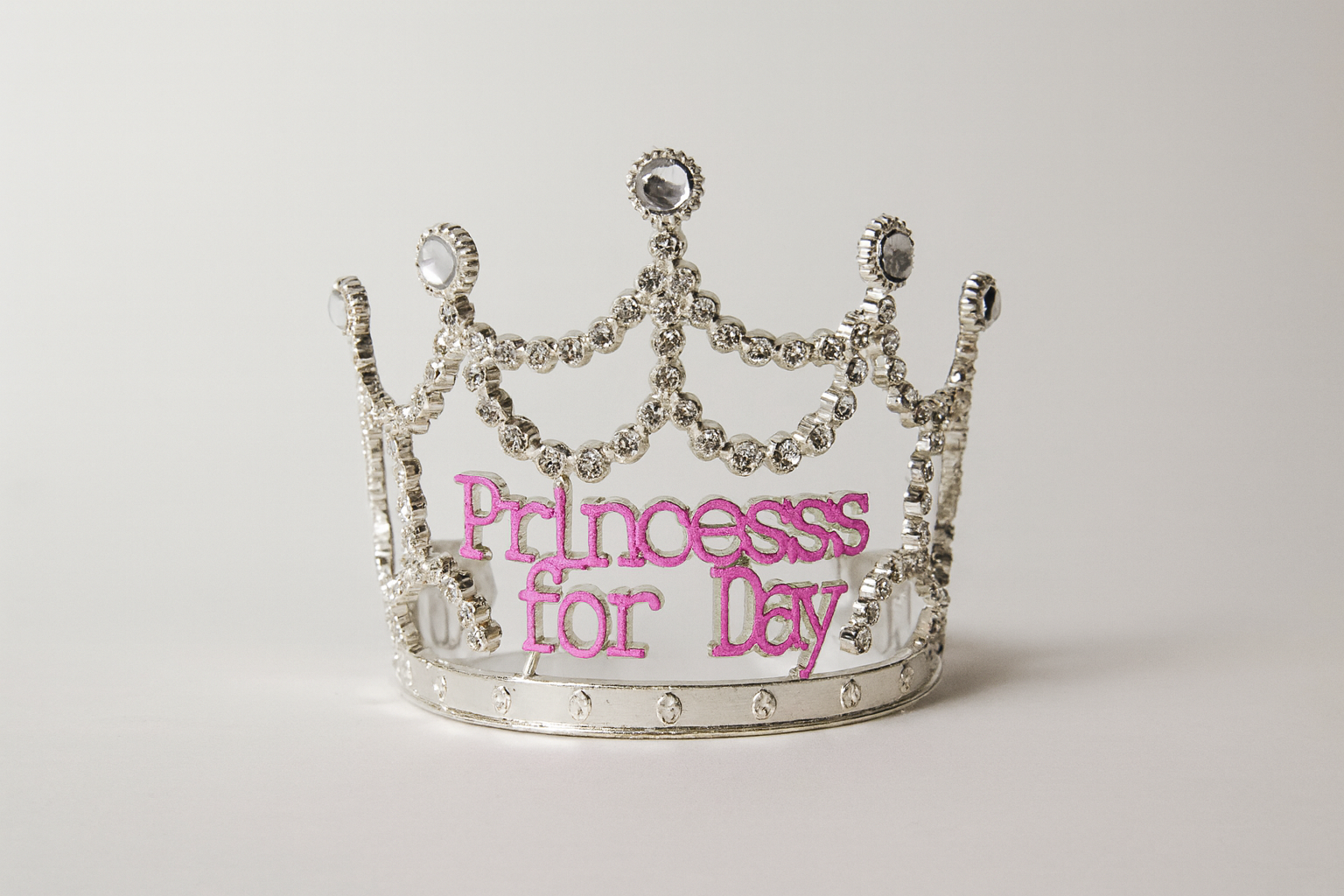 Princess for the Day Tiara – Silver Rhinestone Crown with Pink Lettering - Silver - Image 4