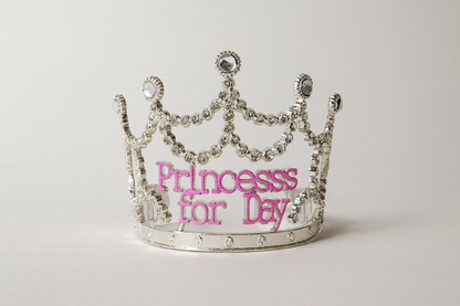 Princess for the Day Tiara – Silver Rhinestone Crown with Pink Lettering - Silver - Image 4