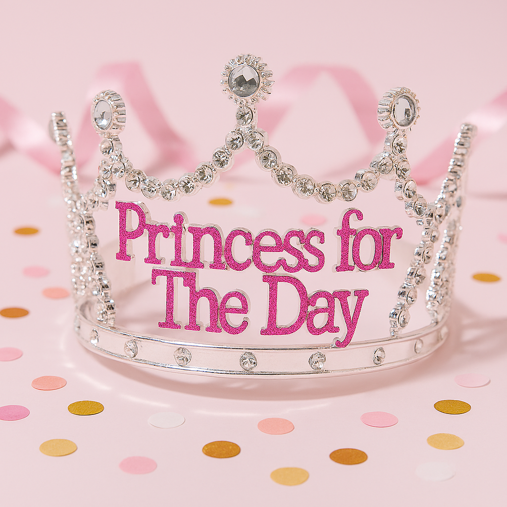 Princess for the Day Tiara – Silver Rhinestone Crown with Pink Lettering - Silver - Image 5