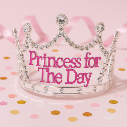Princess for the Day Tiara – Silver Rhinestone Crown with Pink Lettering - Silver - Image 5